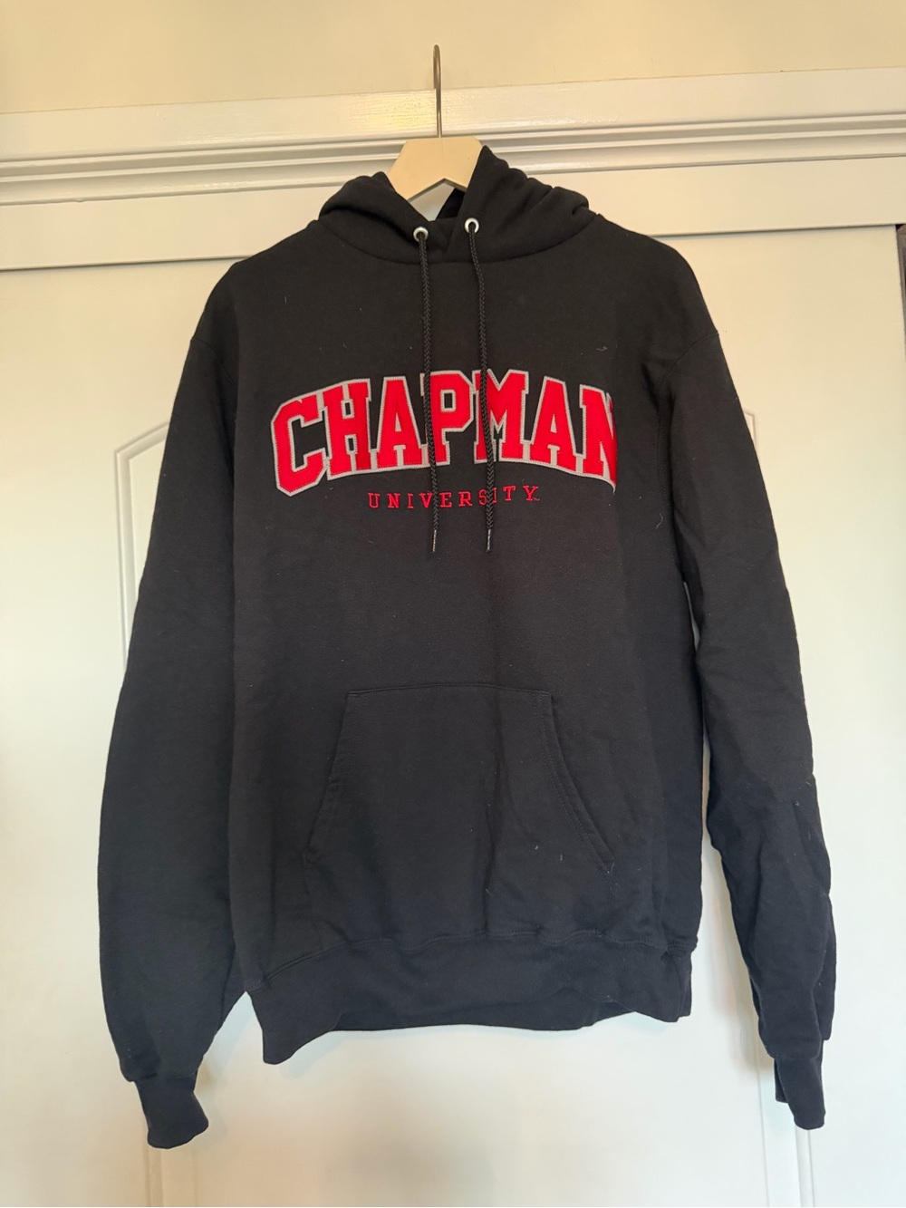 Champion Black Hoodie with Red Chapman University Lettering